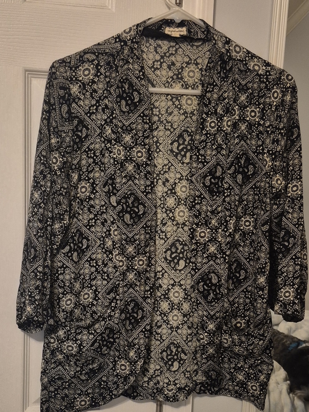 Eyeshadow Black and White Bandana-Print Casual Button-Down Shirt